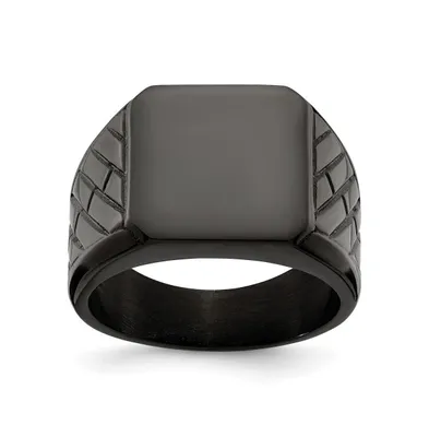 Chisel Stainless Steel Polished Black Ip-plated Brick Signet Ring