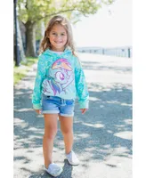My Little Pony Rainbow Dash Girls French Terry Pullover Crossover Hoodie Tie Dye Blue
