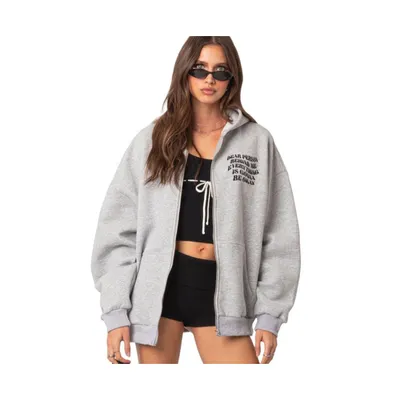 Women's Everything's ok zip up oversized hoodie - Gray