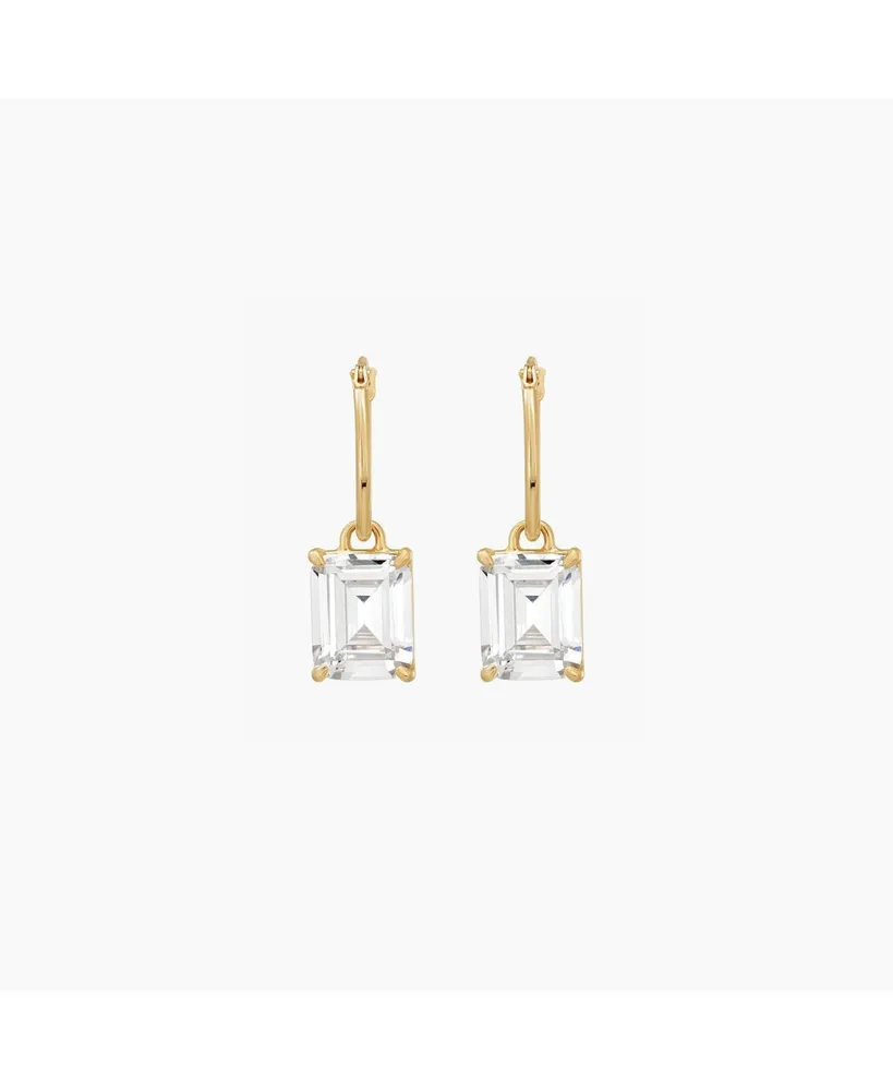 Bearfruit Jewelry Sterling Silver 18k Gold Plated Sparkle Dangling Pendant Hoop Earrings