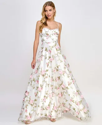 Say Yes Juniors' 3D Floral Embellished Ball Gown, Created for Macy's