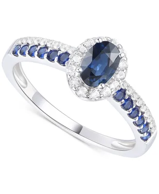 Sapphire (7/8 ct. t.w.) & Diamond (1/5 ct. t.w.) Oval Halo Ring in Sterling Silver
