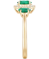 Emerald (1-1/8 ct. t.w.) & Diamond (1/8 Triple Oval Halo Ring 14k Gold (Also Ruby Sapphire)