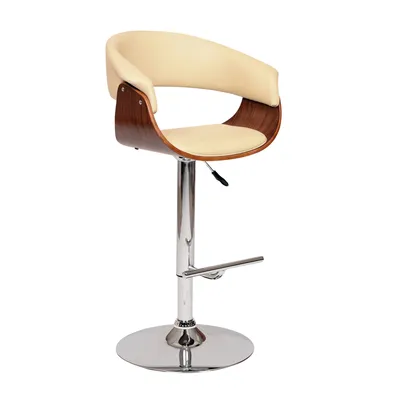 Paris Swivel Barstool In Cream Pu/ Walnut Veneer and Chrome Base