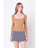 Women's Scallop Hem Long Sleeve Sweater