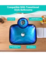 Aquaterior Tempered Glass Sink Transitional Style Basin Waterfall Faucet Kit