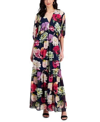 Taylor Women's Printed Cambria Smocked-Waist Dress