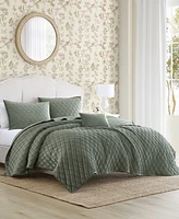 Laura Ashley Solid Diamond Stitch Velvet -Piece Quilt Set