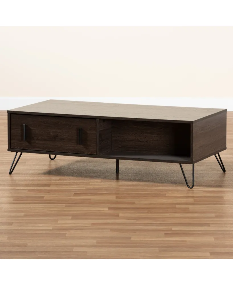Baxton Studio Baldor Modern and Contemporary 47.2" Finished Wood and Finished Metal 2-Drawer Coffee Table