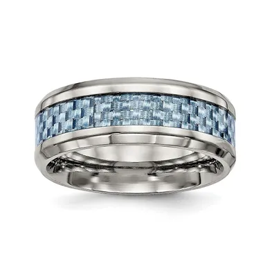 Chisel Stainless Steel Light Blue Fiber Inlay 8mm Band Ring