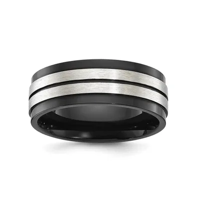 Chisel Stainless Steel Brushed Polished Black Ip-plated 8mm Band Ring