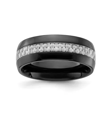 Chisel Stainless Steel Black Ip-plated Fiber Inlay 8mm Band Ring