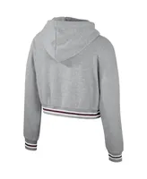 Women's The Wild Collective Heather Gray Distressed Texas A&M Aggies Cropped Shimmer Pullover Hoodie