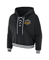 Women's Wear by Erin Andrews Black Los Angeles Chargers Lace-Up Pullover Hoodie