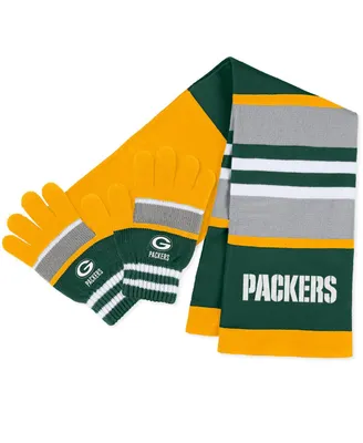 Women's Wear by Erin Andrews Green Bay Packers Stripe Glove and Scarf Set