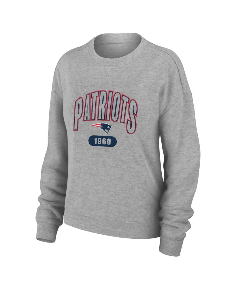 Women's Wear by Erin Andrews Heather Gray New England Patriots Plus Knitted Tri-Blend Long Sleeve T-shirt and Pants Lounge Set