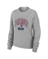 Women's Wear by Erin Andrews Heather Gray New England Patriots Plus Knitted Tri-Blend Long Sleeve T-shirt and Pants Lounge Set