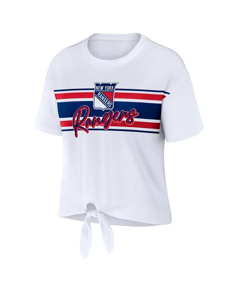 Women's Wear by Erin Andrews White New York Rangers Front Knot T-shirt