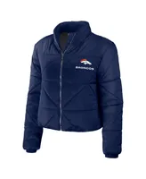 Women's Wear by Erin Andrews Navy Denver Broncos Cropped Puffer Full-Zip Jacket