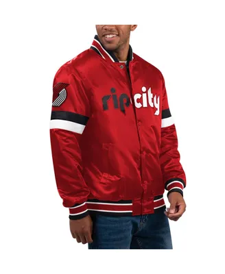 Men's Starter Red Portland Trail Blazers Home Game Satin Full-Snap Varsity Jacket