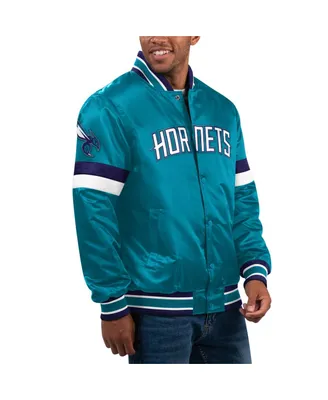 Men's Starter Teal Charlotte Hornets Home Game Satin Full-Snap Varsity Jacket