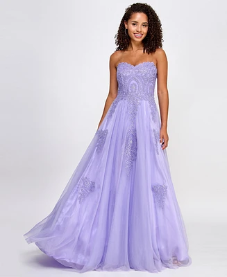 Say Yes Juniors' Strapless Embellished Ballgown, Created for Macy's
