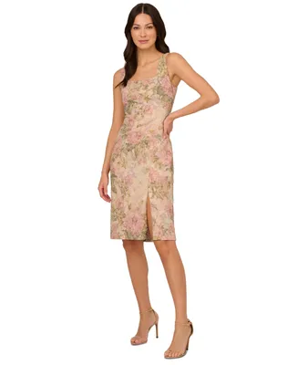 Adrianna Papell Women's Floral Matelasse Square-Neck Dress