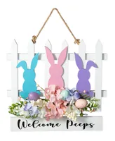 Glitzhome 14" L Easter Wooden Bunny Fence Door Hanger