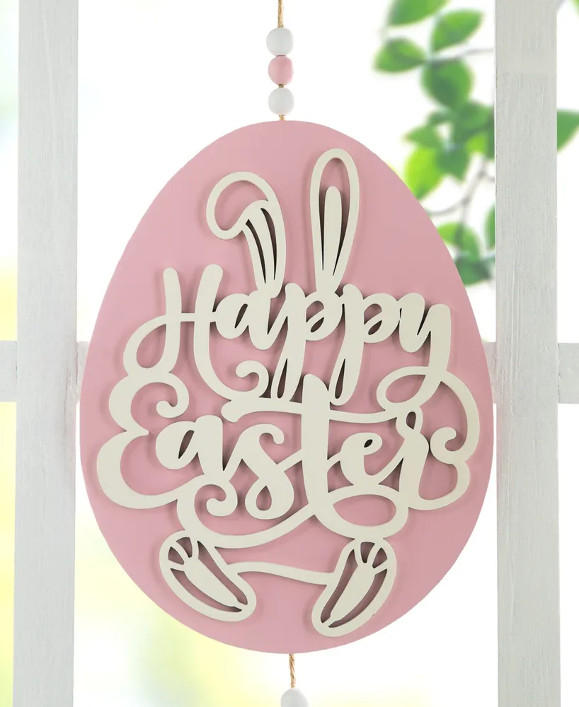 Glitzhome 17" H Easter Wooden Eggs Door Hanger, Set of 2