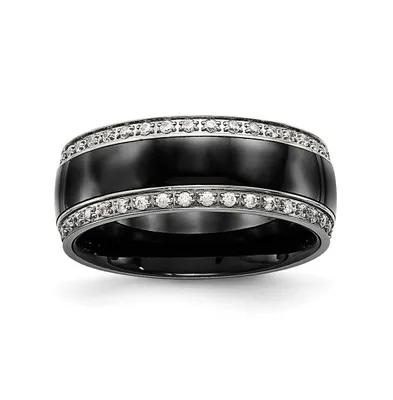Chisel Stainless Steel Polished with Black Ceramic and Cz Ring
