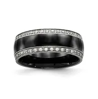 Chisel Stainless Steel Polished with Black Ceramic and Cz Ring