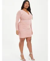 Quiz Plus Size Mesh Wrap Ruched Dress