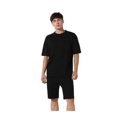 Campus Sutra Men's Oversized Solid Black Casual Co-Ord Set