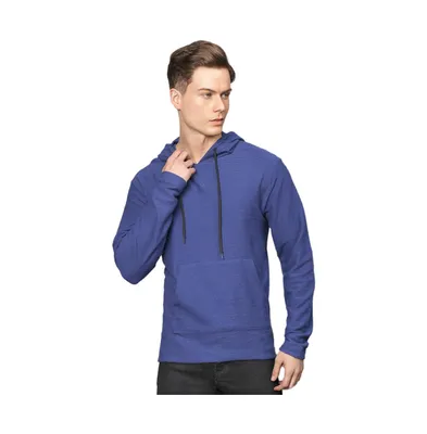 Campus Sutra Men's Electric Blue Pullover Hoodie With Contrast Drawstring