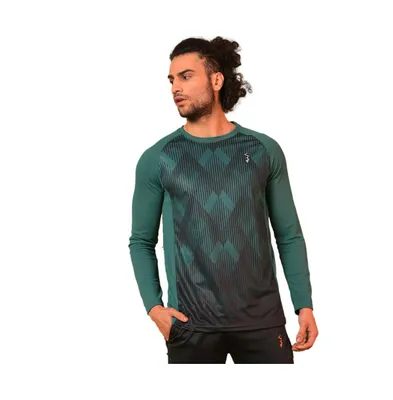 Campus Sutra Men's Forest Green Geometric Active wear T-Shirt