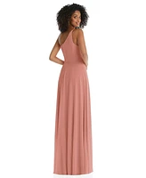 Women's One-Shoulder Chiffon Maxi Dress with Shirred Front Slit