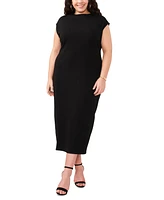 Vince Camuto Plus Mock Neck Dropped Shoulder Midi Dress