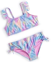Breaking Waves Big Girls Tie-Dyed Textured Printed Swimsuit, 2 Piece Set