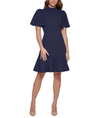 Calvin Klein Women's Mock-Neck Flare-Sleeve Dress