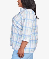 Alfred Dunner Plus Size Classic Neutrals Plaid Button Down Top