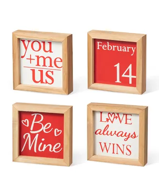 Glitzhome 4" H Valentine's Wooden Block Table Decor, Set of 4