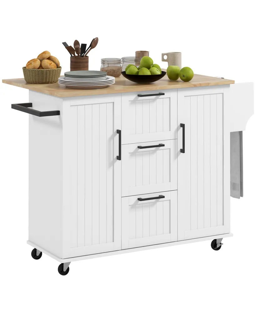 Homcom Kitchen Island on Wheels, Kitchen Cart with Drop Leaf, White