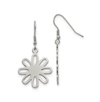 Chisel Stainless Steel Polished Large Flower Dangle Earrings