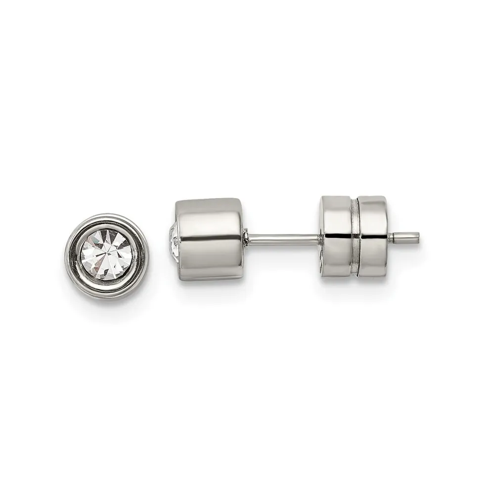 Chisel Stainless Steel Polished Cz Bezel Earrings