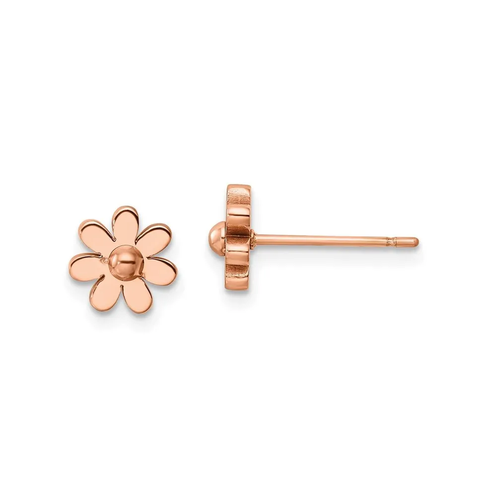 Chisel Stainless Steel Polished Rose Ip-plated Flower Earrings