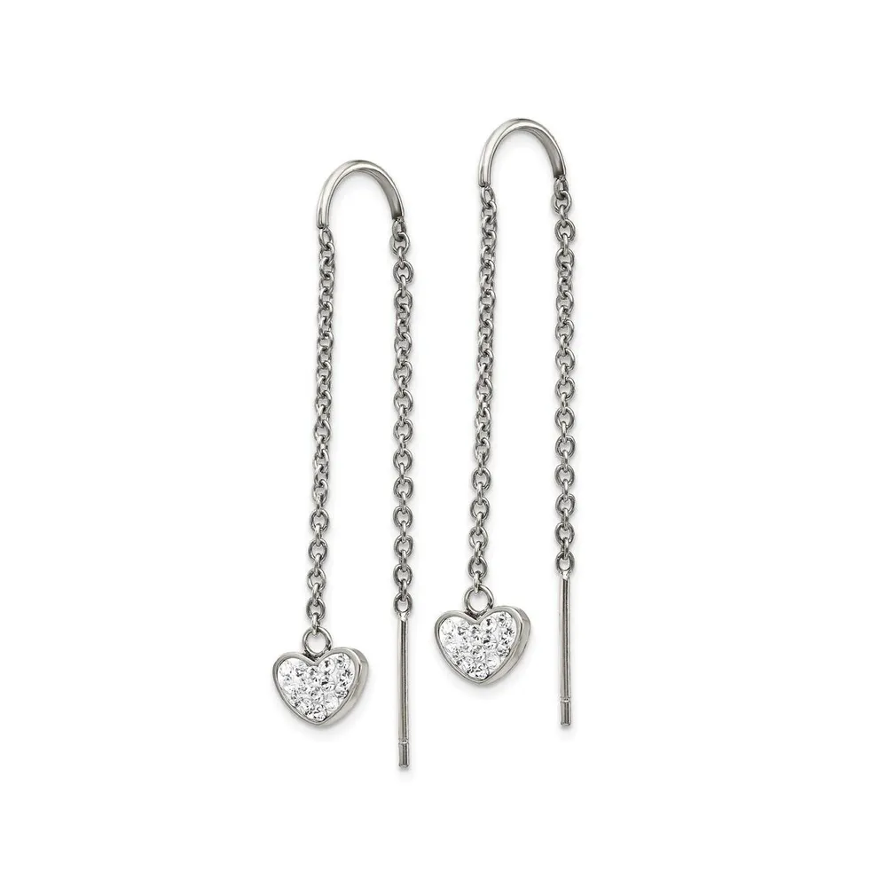 Chisel Stainless Steel Polished Crystal Heart Threader Earrings