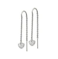 Chisel Stainless Steel Polished Crystal Heart Threader Earrings