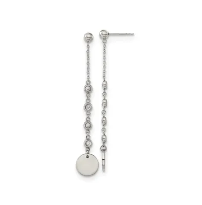 Chisel Stainless Steel Polished with Cz Dangle Earrings