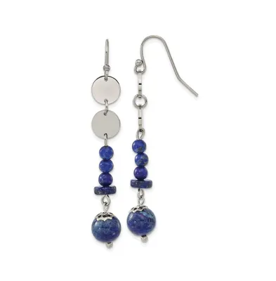 Chisel Stainless Steel Polished Lapis Beads Dangle Earrings