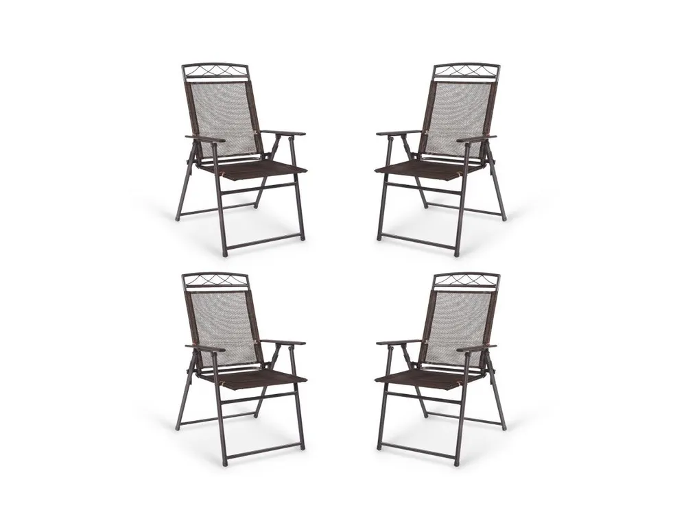 Set of 4 Patio Folding Sling Chairs Steel Camping Deck